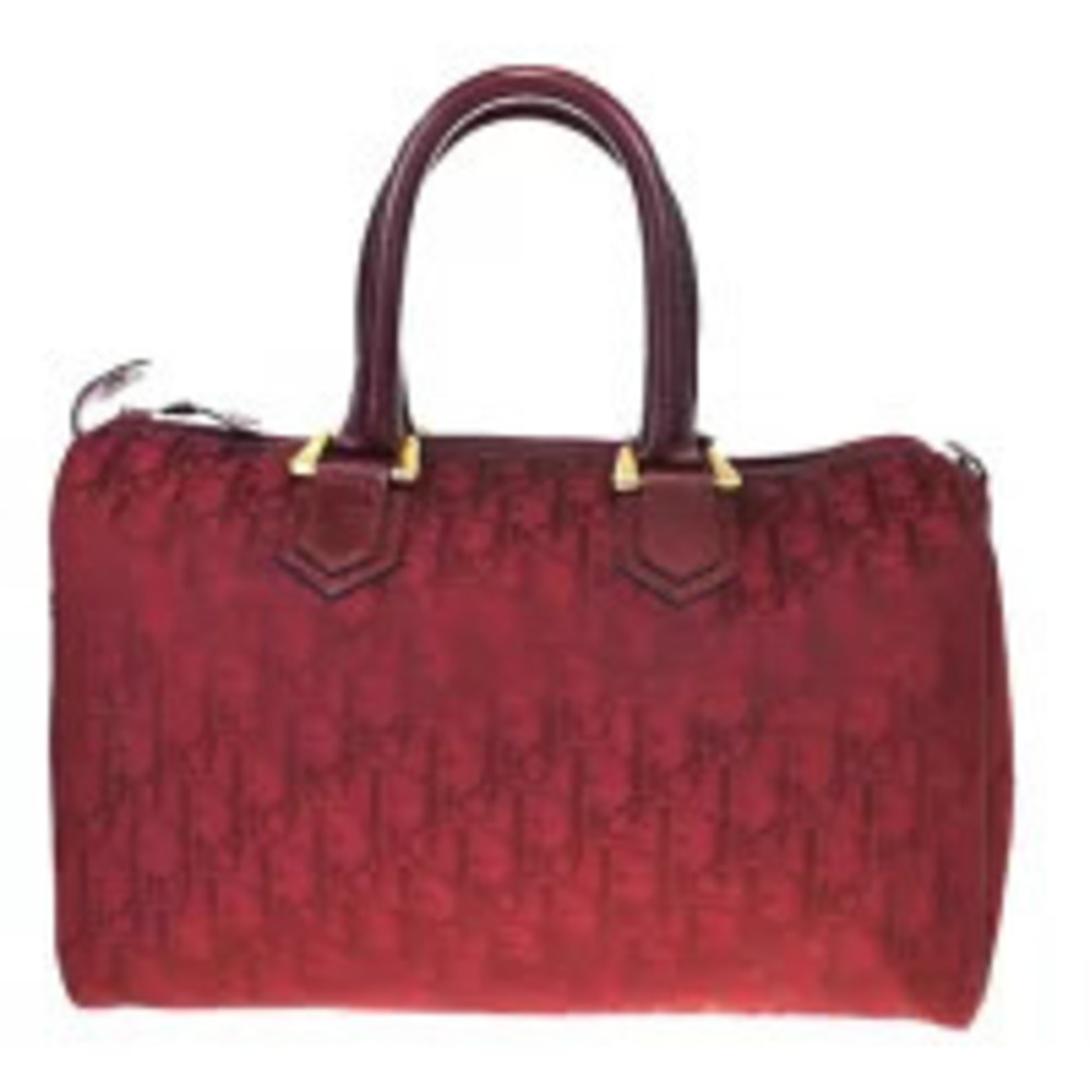 Christian Dior Trotter Handbag Boston Red Canvas Leather